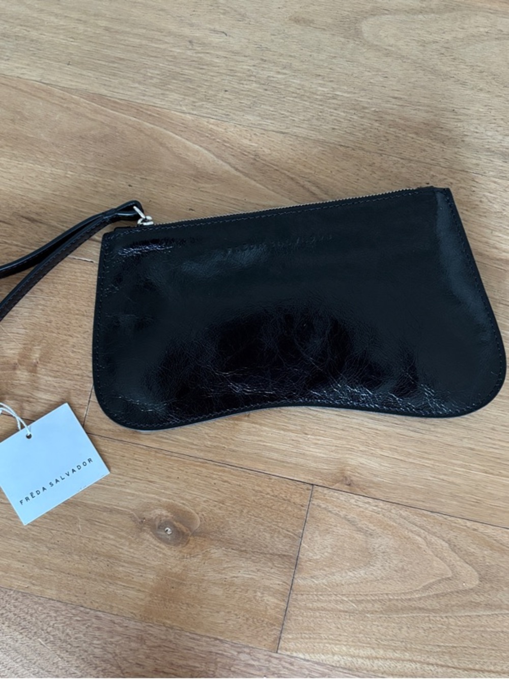 Freda Salvador Black Patent Leather Wristlet Clutch. New with tags